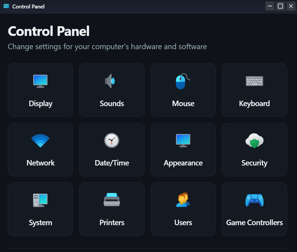 Control Panel primary screenshot