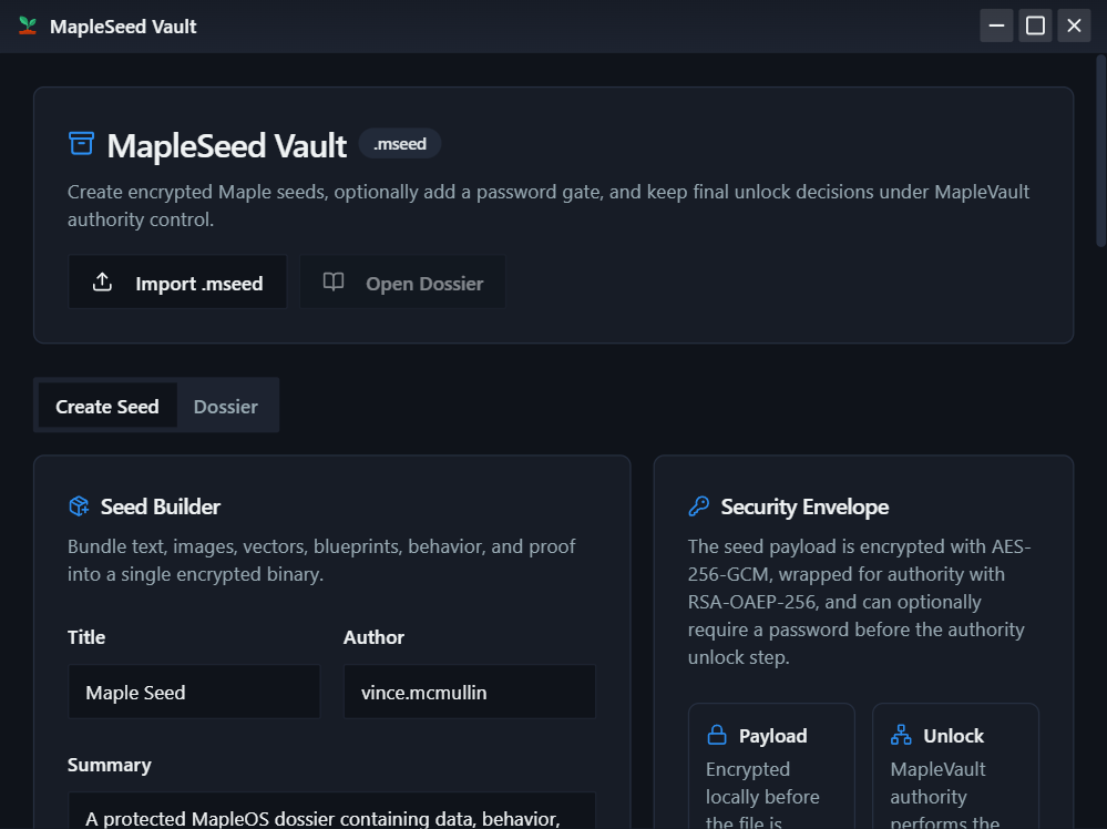 MapleSeed Vault primary screenshot
