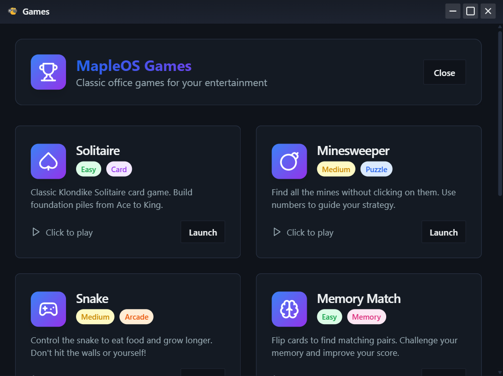 Games primary screenshot